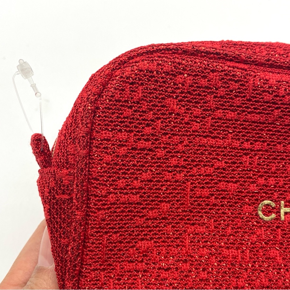 NEW Chanel Red Cosmetic Pouch Convertible Bag with Sparkle Finish Zipper Small - Picture 5 of 5